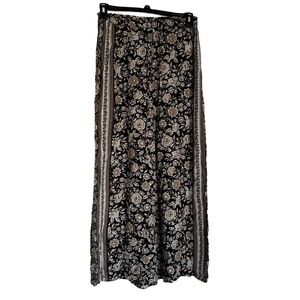 American Eagle Women’s Black and Tan Wide Leg Floral Pants Size Small